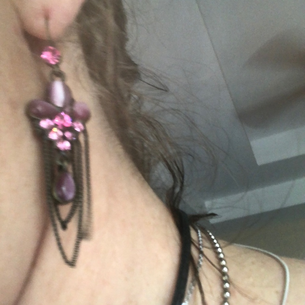 Set of pink pendent, broach and dangle earrings